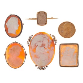 A group of eight cameo brooches