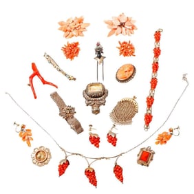 A group of antique gold-filled and stone-set jewelry