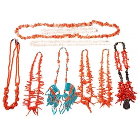 Nine coral necklaces