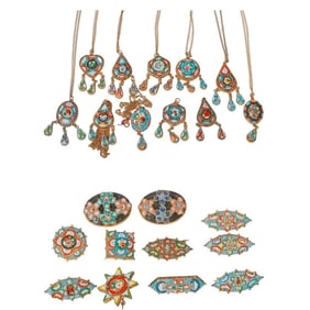 A group of micromosaic and metal jewelry