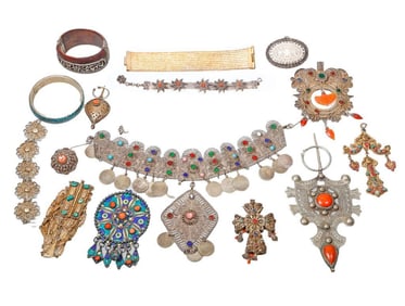 A group of silver, gilt silver and metal jewelry