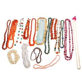 A group of beaded jewelry