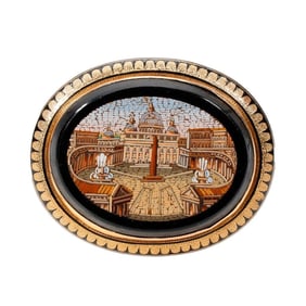 A Victorian micromosaic and 14k gold brooch