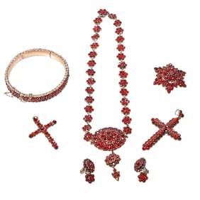 A group of Bohemian garnet jewelry