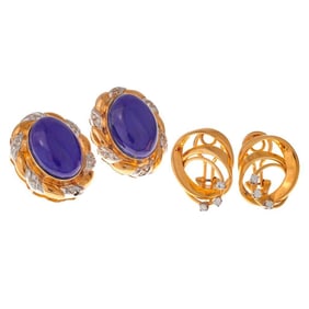 Two pairs of gem-set and gold earrings