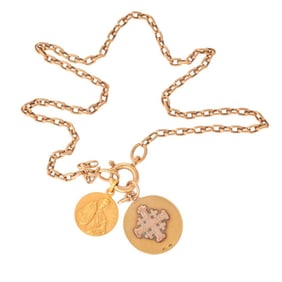 An 18k gold chain with two religious medals