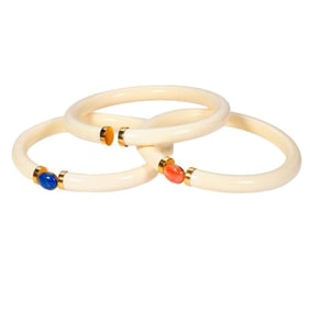 Set of gem-set and 14k gold bangle bracelets
