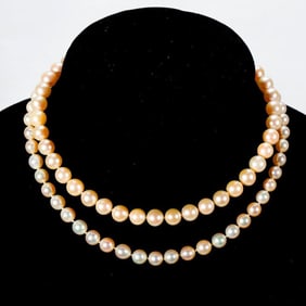 Two graduated cultured pearl and white gold necklaces