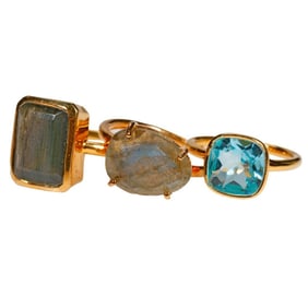 Three gem-set and gilt-silver rings