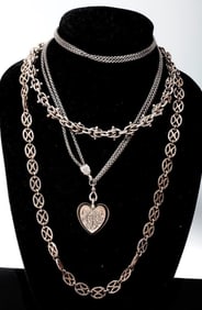 Six silver watch chains and necklaces