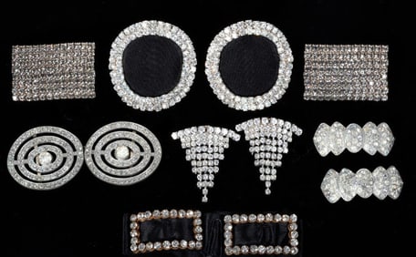 Six pairs of antique rhinestone buckles