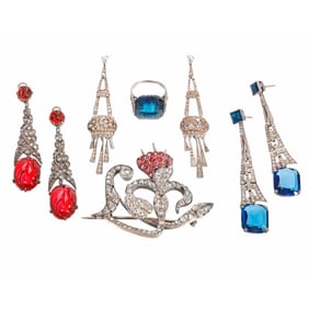 A group of antique paste and silver jewelry, French