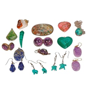 A group of stone-set, silver and metal jewelry