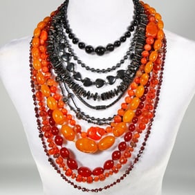 A group of hardstone necklaces