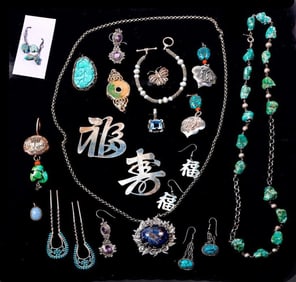 A group of stone-set, silver and metal jewelry