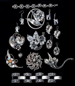 A group of silver jewelry