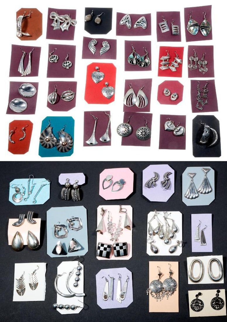 A group of silver earrings: approximately 50 pairs; gross weight approximately 430 grams