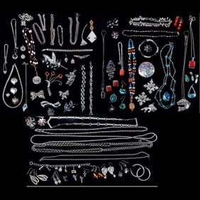 A group of stone-set and silver jewelry