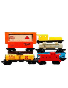 (8) Lionel O Gauge O-27 Freight Cars: (8) Lionel O Gauge O-27 Freight Cars 6045 Lionel Lines Gray Two Dome Tank Car 6050 Libby's White Double Door Box Car - in repro box. No Number Red SP style caboose - probably a 6067A No Number Yellow