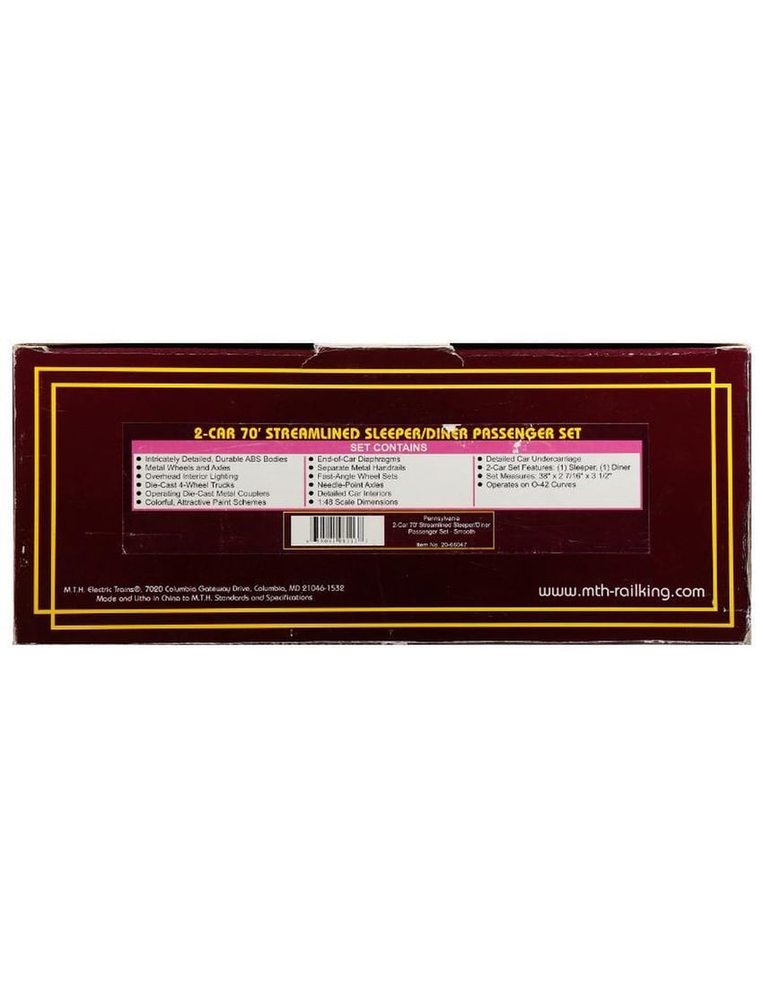 MTH O Gauge Pennsy 2-Car 70' Streamlined Sleeper/Diner Passenger Set - Smooth Sides (1 of 2)