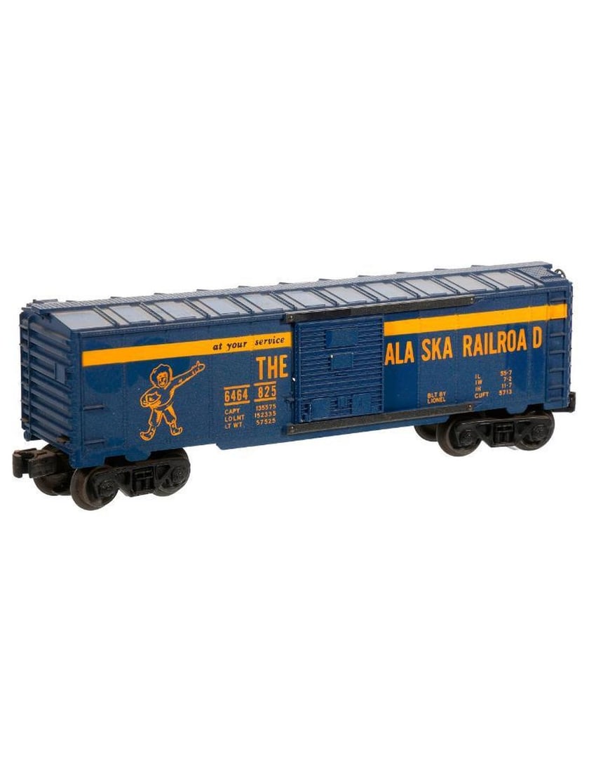 Lionel O Gauge Postwar 6464-275 Alaska Railroad Box Car: Lionel O Gauge Postwar 6464-275 Alaska Railroad Box Car. Roof walk ends, brake wheel, trucks and couplers intact. Dusty.