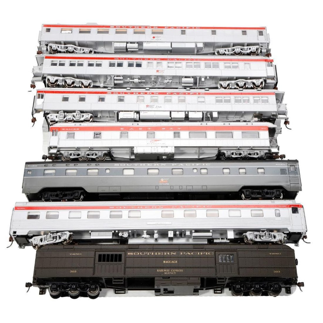 (10) Southern Pacific HO Scale Passenger Cars: (10) Southern Pacific HO Scale Passenger Cars Athearn 1853 Southern Pacific Std. R. Roof Coach Kit - Assembled - Boxed IHC #49660 Southern Pacific Lark Baggage Heavyweight - Boxed Rivarossi HR419