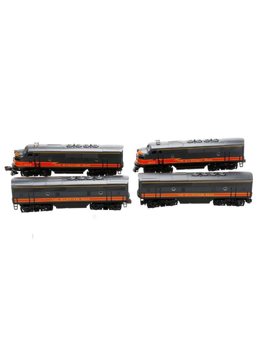 Williams O Gauge Milwaukee Road F-3 A-B-B-A Diesel Loco: Williams O Gauge Milwaukee Road F-3 A-B-B-A Diesel Locomotive. A Units have road number 2378. B Units unnumbered.