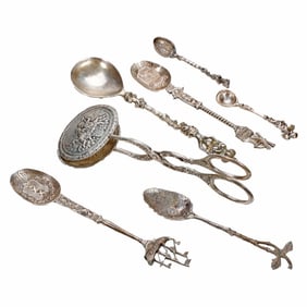 Group of Various Old European Silver Spoons (7)