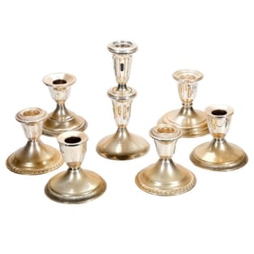 Seven Sterling Low Candlesticks, incl. Gorham