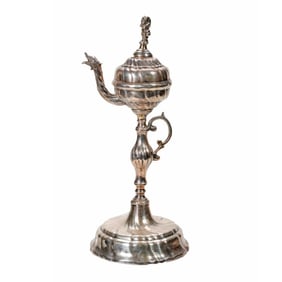 Silver Dragon Head Oil Lamp with Gnome Finial