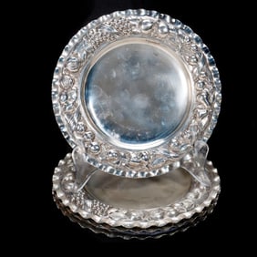 Four Peruzzi Sterling Fruit Motif Bread Plates
