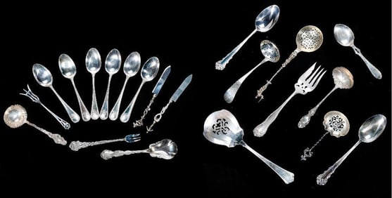 Group of Assorted Silver Spoons/Small Condiment Servers