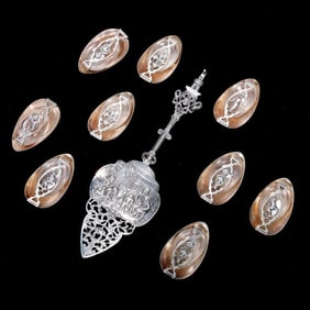 Group of 800 Silver Travel Spoons, with Server