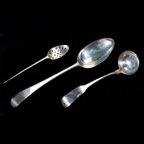 Georgian Sterling Soup Spoon, Ladle, and Mote Spoon