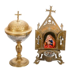 Brass Ciborium, with a Porcelain Plaque Altar