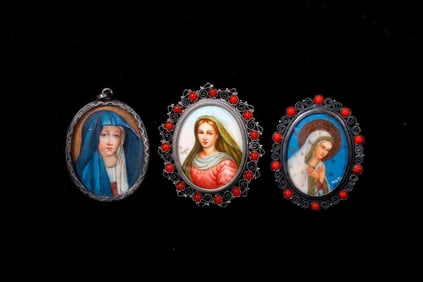 Three Virgin Mary Silver/Plate Pendant Miniatures