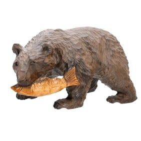 Japanese Carved Wood Brown Bear Figure