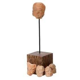 Southeast Asian Terracotta Head, with others