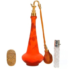 French Cameo Glass Perfume Atomizer, with Misc. Accoutrements