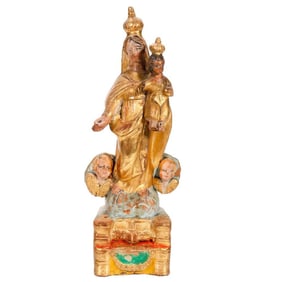 Gilt Polychrome Terracotta Lady of Mount Carmel