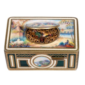 German Singing Bird Gilt Enamel Music Box