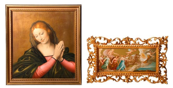 Vintage Lithograph of the Virgin Mary, with another