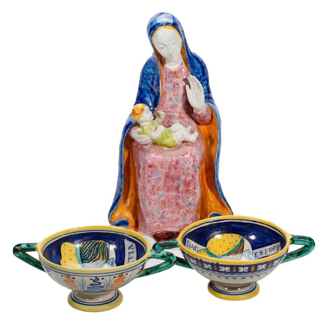 Italian Ceramic Madonna Spill Vase, and Pair of Compotes (1 of 7)