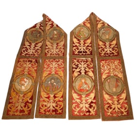 Pair of Antique Embroidered Orphrey Bands