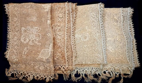 Vintage Linen Pulled-Thread Embroidery Window Panels