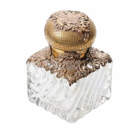 Ornate Gilt-Metal and Glass Large Inkwell