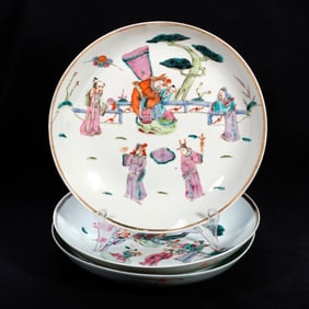 Three Chinese Famille Rose Plates