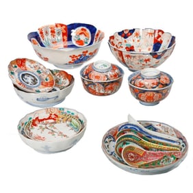 Group of Asian Porcelain Bowls, Dishes, and Spoons