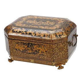 Chinese Export Gilt Lacquer Tea Caddy, 19th Century