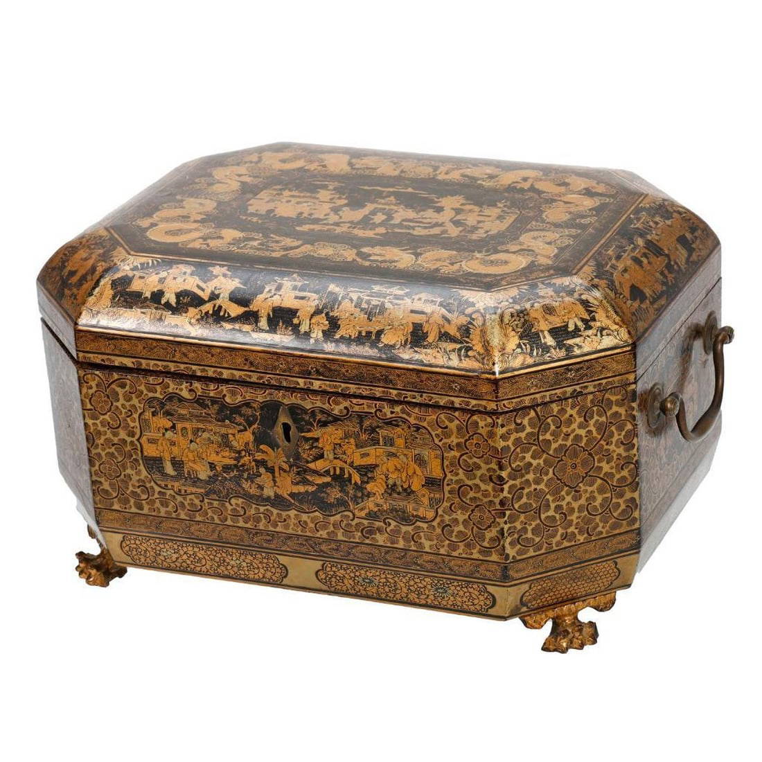 Chinese Export Gilt Lacquer Tea Caddy, 19th Century